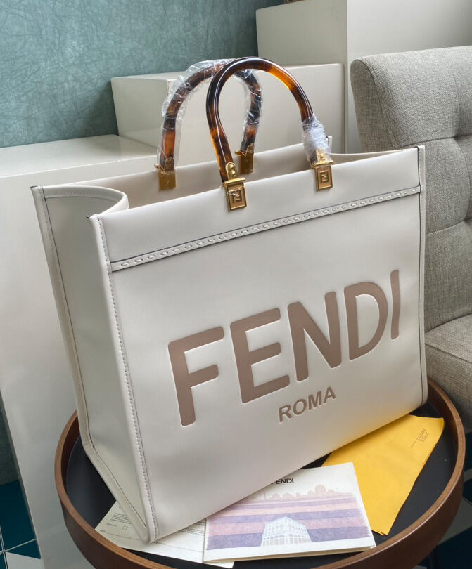 Fendi Sunshine Shopper Leather Handbag 8BH372 White